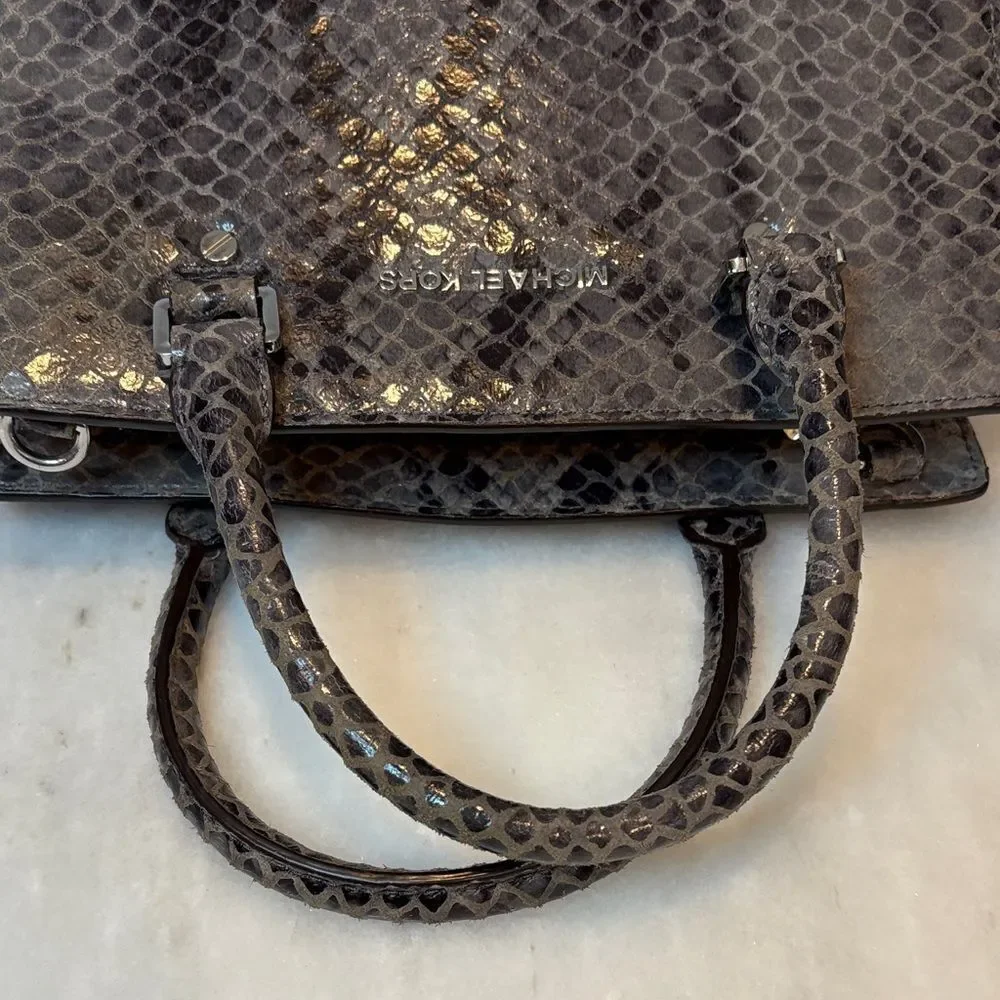 Michael Kors Purse Bag Handbag Snakeskin Selma Python Convertible Tote Satchel